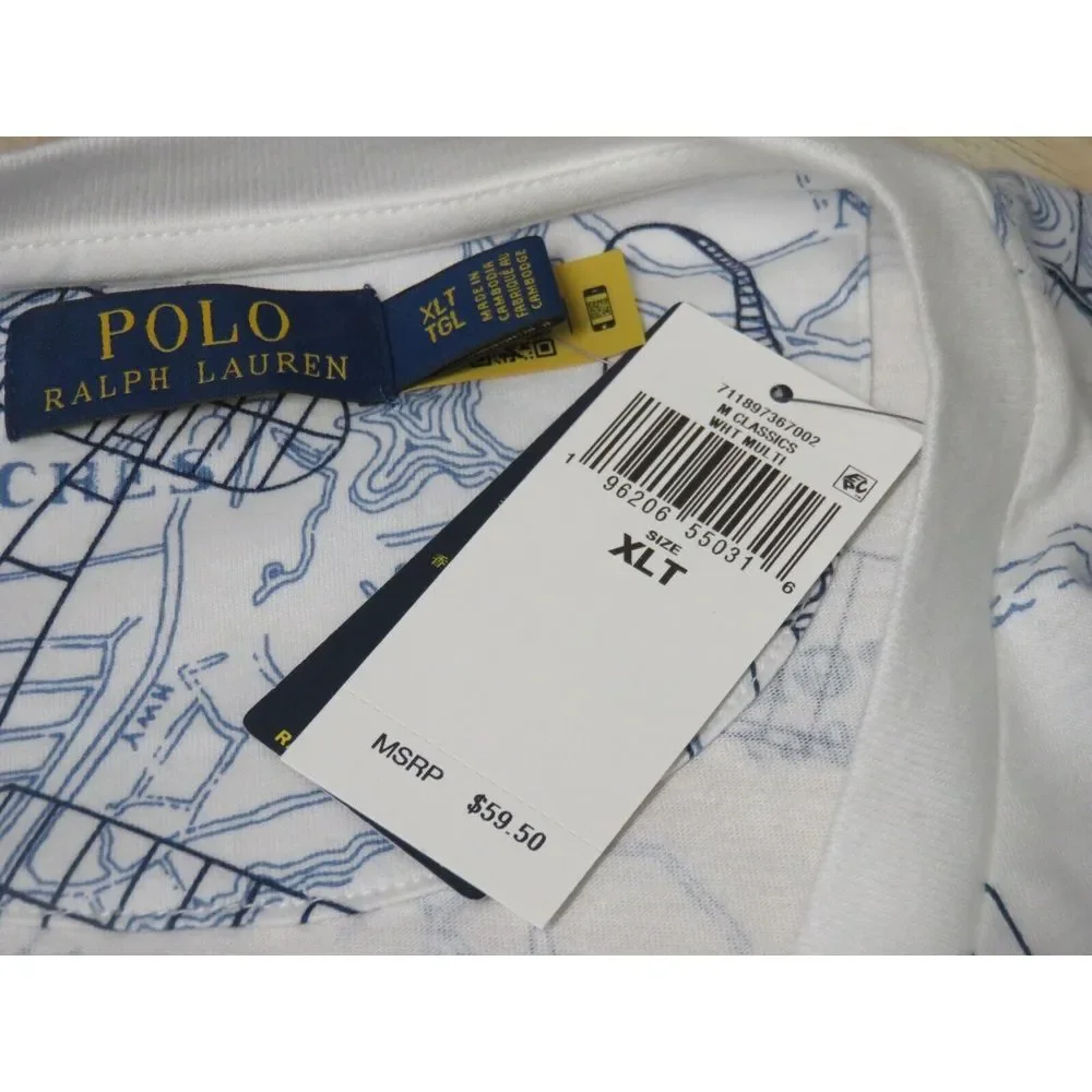 Polo Ralph Lauren Air Plane Shirt Mens XLT Flight Club Map White Blue Cotton New